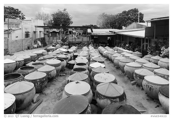 Fish sauce factory. Mui Ne, Vietnam (black and white)