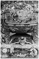 Funerary urn resting on a tortoise sculpture, Phoenix Island. My Tho, Vietnam (black and white)