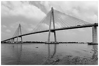 Suspension bridge across the Mekong River. My Tho, Vietnam (black and white)