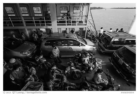 Abord ferry across the Mekong River. Mekong Delta, Vietnam