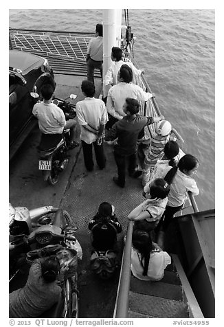 People on ferry seen from above. Mekong Delta, Vietnam