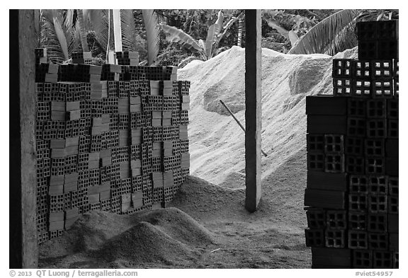 Bricks and rice hulk. Mekong Delta, Vietnam (black and white)