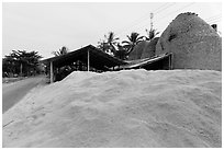 Pile of rice hulls near brick ovens. Mekong Delta, Vietnam ( black and white)