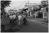 Schoolgirls on bicycles. Tra Vinh, Vietnam ( black and white)