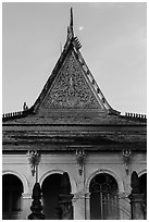 Roof detail and moon, Ong Met Pagoda. Tra Vinh, Vietnam (black and white)