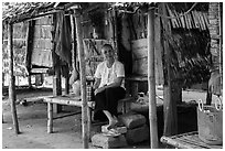 Woman at retreat hut, Hang Pagoda. Tra Vinh, Vietnam (black and white)