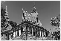 Pagoda in Khmer style. Tra Vinh, Vietnam (black and white)