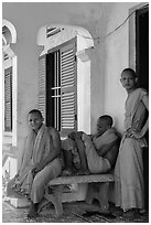 Young monks at Khmer pagoda. Tra Vinh, Vietnam (black and white)