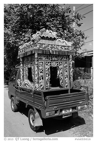 Funeral vehicle. Tra Vinh, Vietnam (black and white)