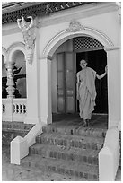 Monk standing in entrance, Ang Pagoda. Tra Vinh, Vietnam ( black and white)