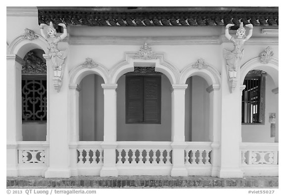 Facade detail, Ang Pagoda. Tra Vinh, Vietnam (black and white)