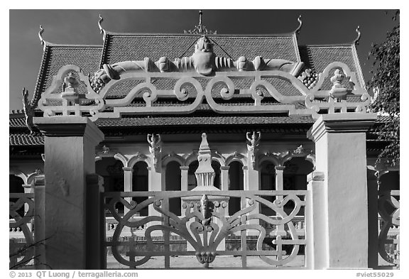 Side view of Ang Pagoda. Tra Vinh, Vietnam (black and white)