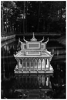 Spirit house on small pond. Tra Vinh, Vietnam (black and white)
