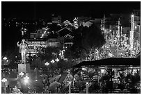 Mekong River waterfront at night from above. Can Tho, Vietnam ( black and white)