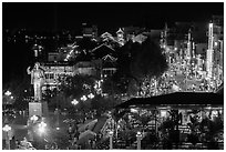 Mekong River waterfront at night from above. Can Tho, Vietnam (black and white)