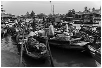 Large gathering of boats at Phung Diem floating market. Can Tho, Vietnam ( black and white)