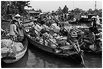Produce transaction on Phung Diem floating market. Can Tho, Vietnam ( black and white)