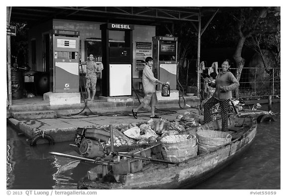 Riverside gas station. Can Tho, Vietnam (black and white)