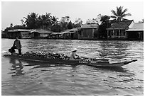 Long boat loaded with watermelon. Can Tho, Vietnam ( black and white)