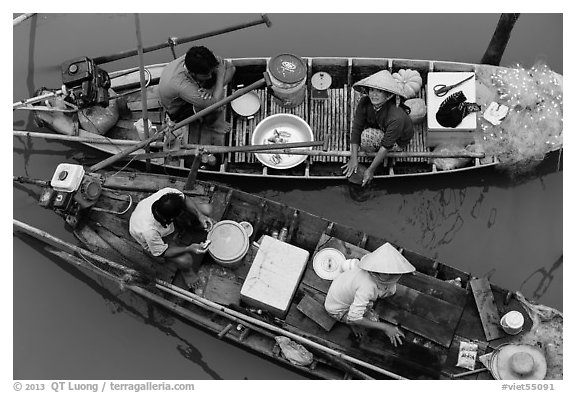 Two sampan boats side-by-side seen from above. Can Tho, Vietnam