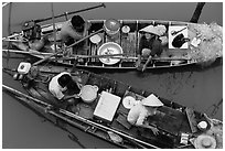 Two sampan boats side-by-side seen from above. Can Tho, Vietnam (black and white)