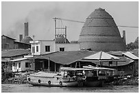 Boats and brick ovens. Sa Dec, Vietnam (black and white)