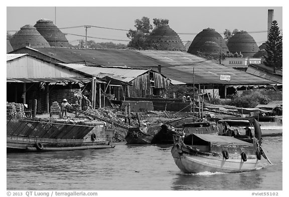 Riverside brick ovens. Sa Dec, Vietnam (black and white)