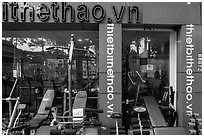 Store selling exercise equipment. Ho Chi Minh City, Vietnam ( black and white)