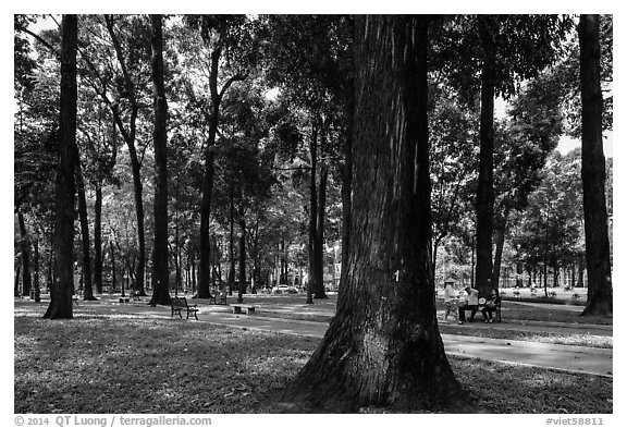 Vendor and couple, 30-4 Park. Ho Chi Minh City, Vietnam (black and white)