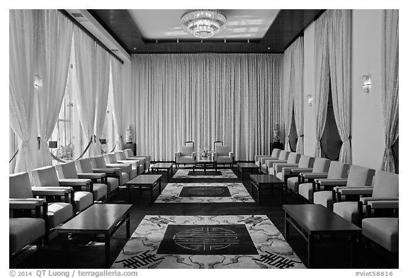 Vice-President Reception salon, Independence Palace. Ho Chi Minh City, Vietnam (black and white)