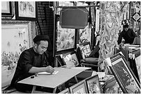 Caligraphers at lunar new year market. Ho Chi Minh City, Vietnam ( black and white)