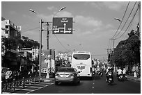 Boulevard and directional signs near airport. Ho Chi Minh City, Vietnam ( black and white)