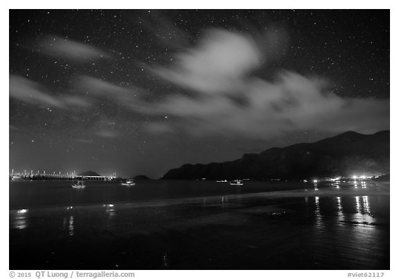 An Hai Beach and pier at night, Con Son. Con Dao Islands, Vietnam (black and white)