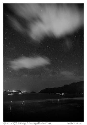 An Hai Beach at night, Con Son. Con Dao Islands, Vietnam (black and white)