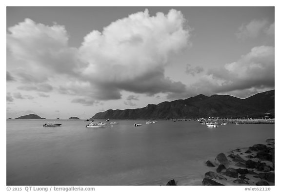 Harbor at dawn, Con Son. Con Dao Islands, Vietnam (black and white)