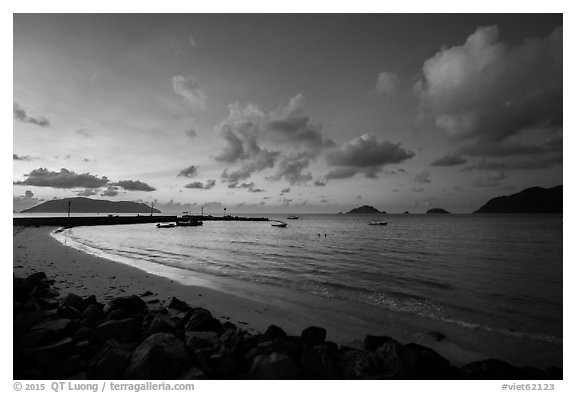 Harbor and Con Son Bay before sunrise. Con Dao Islands, Vietnam (black and white)