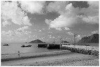Beach with woman exercising, Con Son. Con Dao Islands, Vietnam ( black and white)