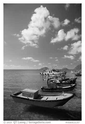 Fishing boats, Con Son. Con Dao Islands, Vietnam (black and white)