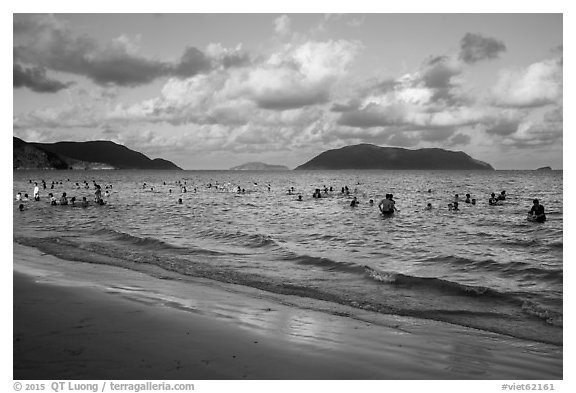 Popular main beach, Con Son. Con Dao Islands, Vietnam (black and white)