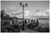 Waterfront becomes animated in late afternoon, Con Son. Con Dao Islands, Vietnam ( black and white)