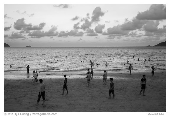 Main Con Son Beach at sunset. Con Dao Islands, Vietnam (black and white)