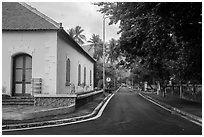 Old custom house and street, Con Son. Con Dao Islands, Vietnam ( black and white)