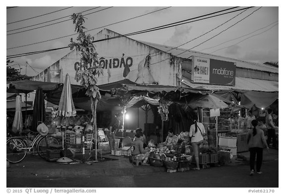 Con Dao market at dusk, Con Son. Con Dao Islands, Vietnam (black and white)