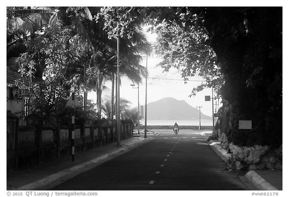 Street leading to the bay, Con Son. Con Dao Islands, Vietnam (black and white)