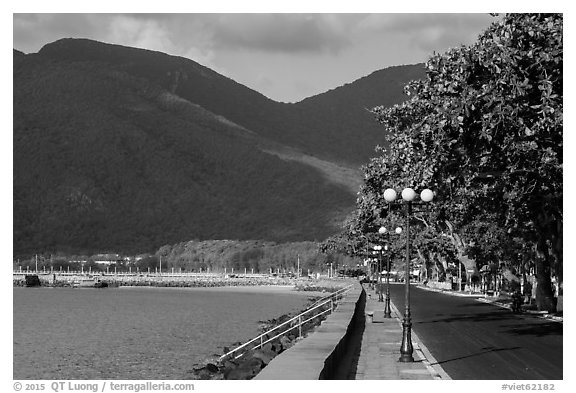 Seafront and hills, Con Son. Con Dao Islands, Vietnam (black and white)