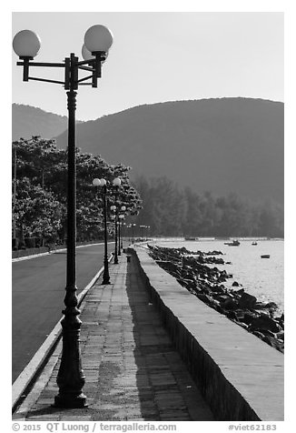 Con Son Seafront promenade. Con Dao Islands, Vietnam (black and white)