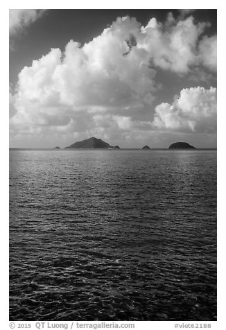 Con Son Bay with islets and clouds. Con Dao Islands, Vietnam (black and white)