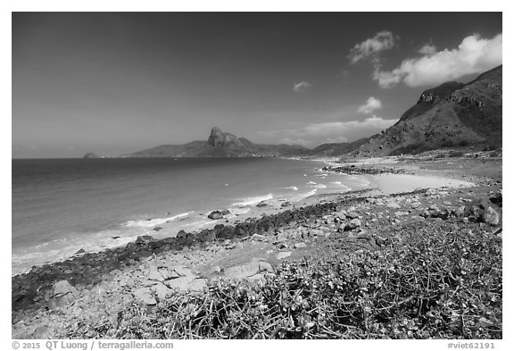 Coastline with turquoise water. Con Dao Islands, Vietnam (black and white)