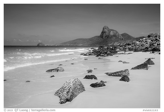White sands and rocks, Nhat Beach. Con Dao Islands, Vietnam (black and white)