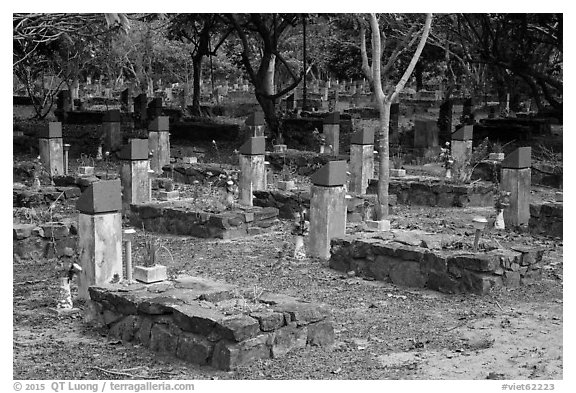 Unmarked graves, Hang Duong Cemetery. Con Dao Islands, Vietnam (black and white)